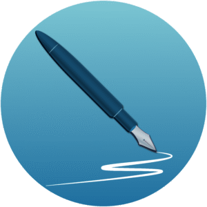 An icon with an illustrated fountain pen drawing a squiggly line.