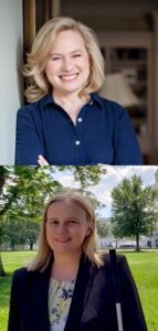 Top: Diane Debrovner standing against a wall in a blue shirt. Bottom: Stacy Cervenka in blue blazer.