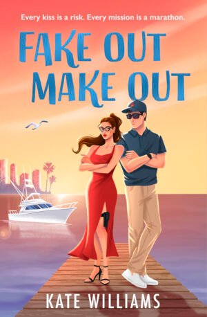 Charlotte "Charlie" Ross and Declan Davidson stand on a dock with a yacht and the Tampa, FL skyline behind them. Both are dressed for a secret mission. The title Fake Out Make Out appears above them.