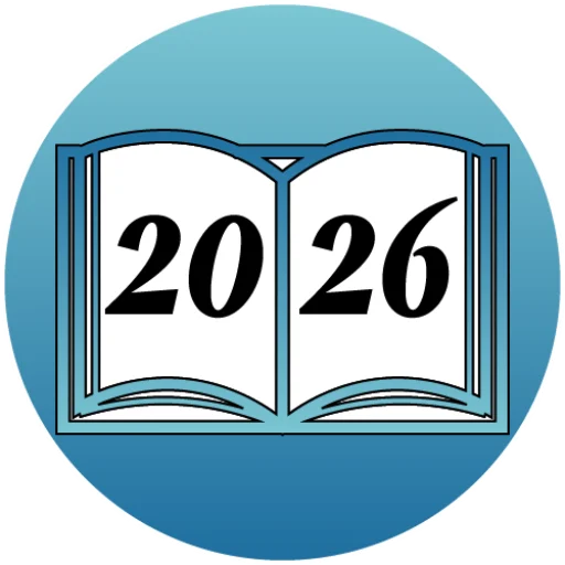 A simple illustration of an open book with 2026 written on the pages.